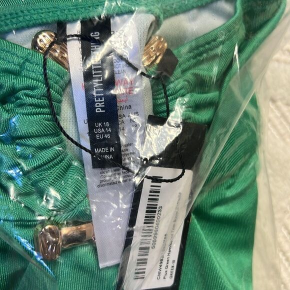 PRETTY LITTLE THING - Plus Green Hammered Trim Bikini Bottoms - Picture 4 of 6